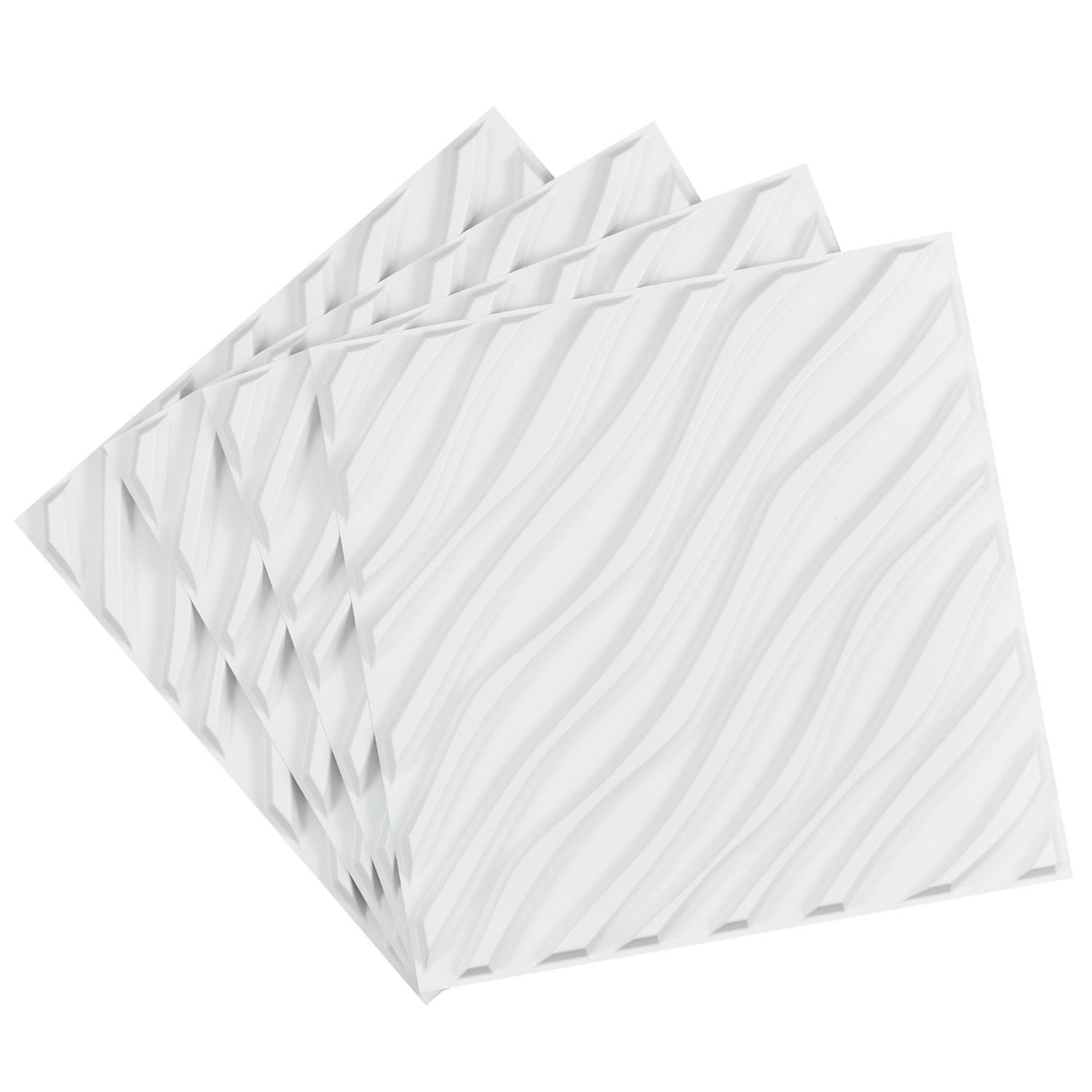3d wall panels, 12 pack 19.7 x 19.7 in pvc modern art minimalist wave tiles, 32 sq.ft coverage accent wall panel, interior home decor for ceiling, bedroom, living & gaming room, matte white