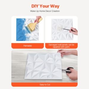 3d wall panels, 33 pack 11.81 x 11.81 in pvc modern art minimalist diamond tiles, 32 sq.ft coverage accent wall panel, interior home decor for ceiling, bedroom, living & gaming room, matte white