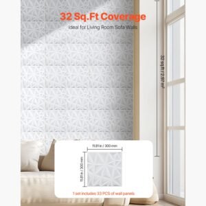 3d wall panels, 33 pack 11.81 x 11.81 in pvc modern art minimalist diamond tiles, 32 sq.ft coverage accent wall panel, interior home decor for ceiling, bedroom, living & gaming room, matte white