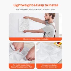 3d wall panels, 33 pack 11.81 x 11.81 in pvc modern art minimalist diamond tiles, 32 sq.ft coverage accent wall panel, interior home decor for ceiling, bedroom, living & gaming room, matte white