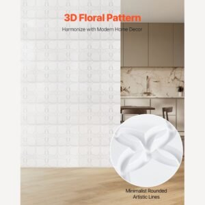3d wall panels, 33 pack 11.81 x 11.81 in pvc modern art minimalist floral tiles, 32 sq.ft coverage accent wall panel, interior home decor for ceiling, bedroom, living & gaming room, matte white