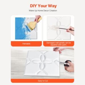 3d wall panels, 33 pack 11.81 x 11.81 in pvc modern art minimalist floral tiles, 32 sq.ft coverage accent wall panel, interior home decor for ceiling, bedroom, living & gaming room, matte white