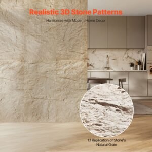 3d wall panels, 4 pack 48 x 24 in pu natural stone imitation wall art tiles, 32 sq.ft coverage accent wall panel, interior home decor for ceiling, bedroom, living & gaming room, stone yellow