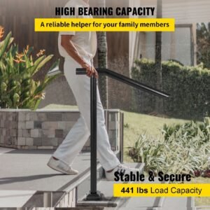 3ft step railing, iron stair handrail floor mounted sturdy black arched handrails for outdoor indoor steps fits 2 to 3 steps