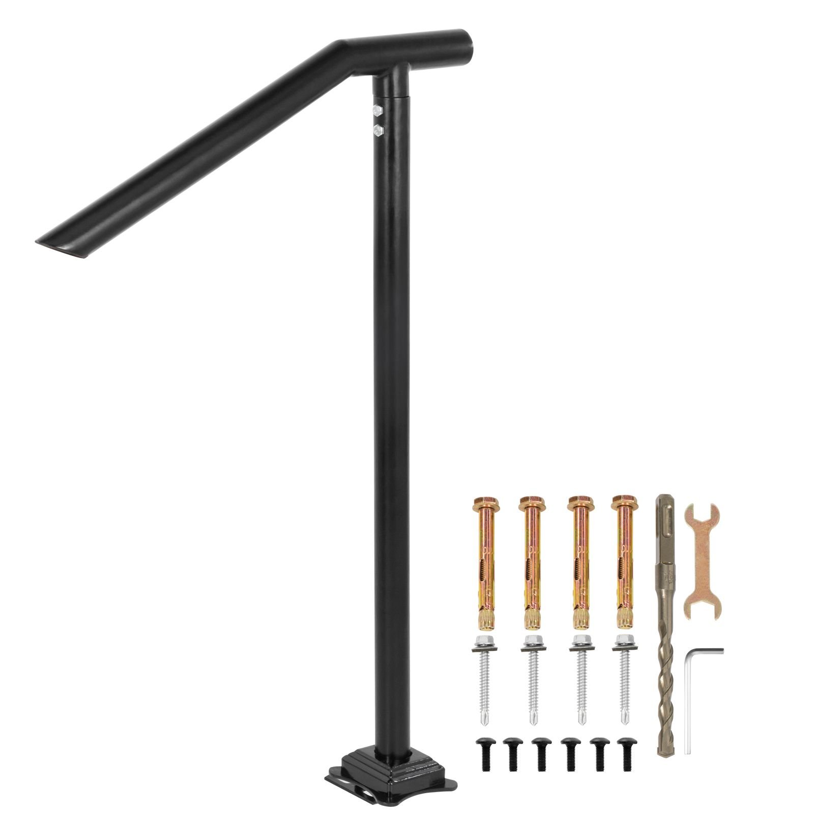 3ft step railing, iron stair handrail floor mounted sturdy black arched handrails for outdoor indoor steps fits 2 to 3 steps