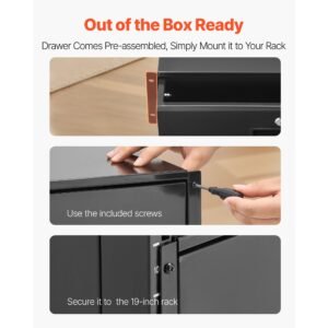 3u rack mount drawer, 50 lbs max load bearing, lockable server cabinet case, sliding drawer with lock and cable management holes, for 19 in network equipment server av rack or cabinet enclosure