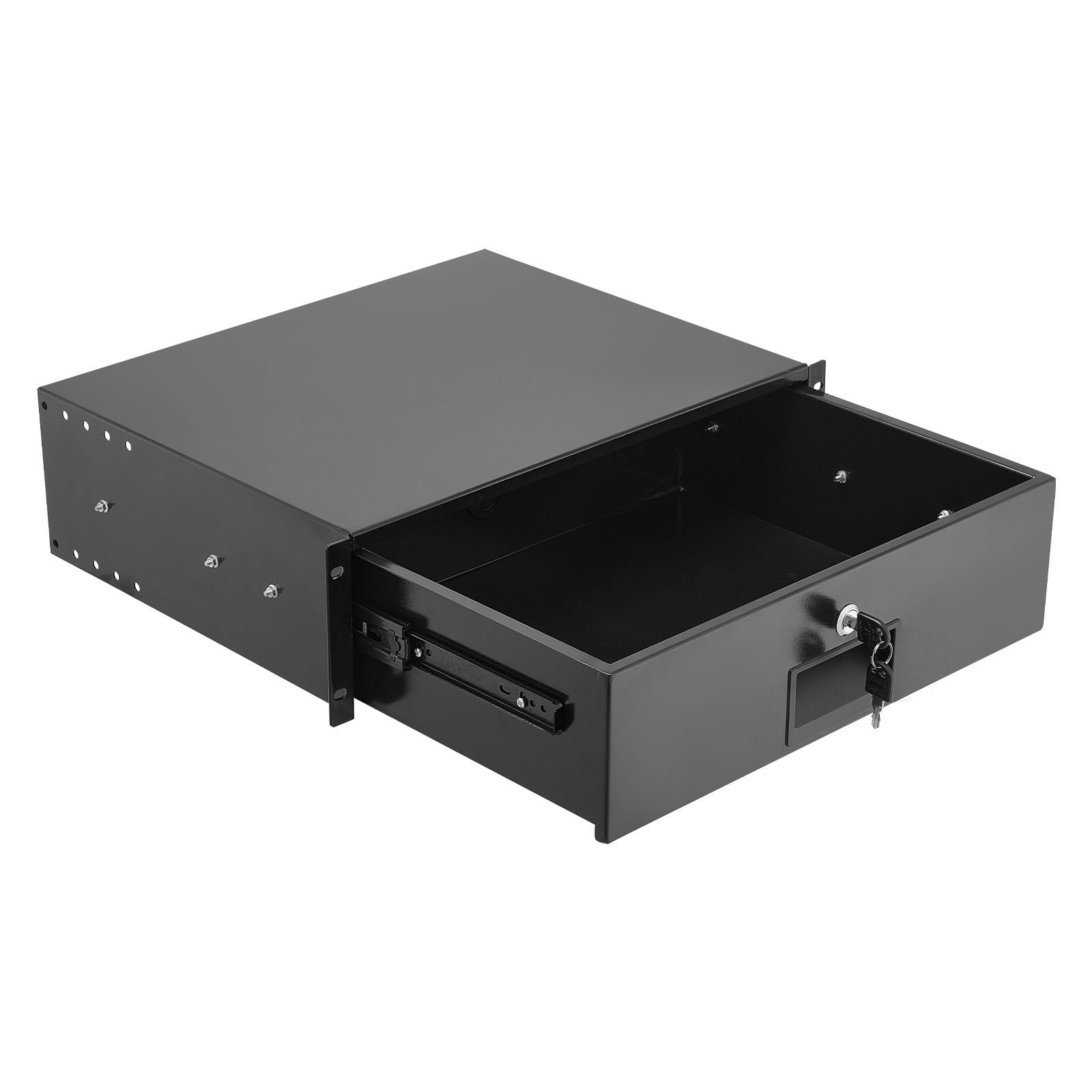 3u rack mount drawer, 50 lbs max load bearing, lockable server cabinet case, sliding drawer with lock and cable management holes, for 19 in network equipment server av rack or cabinet enclosure