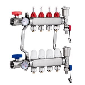 4-Branch Radiant Heat Manifold, 1/2" PEX Tubing Manifold, Stainless Steel PEX Manifold for Hydronic Radiant Floor Heating, Radiant Heat PEX Manifold Kit with 1/2" Adapters Included