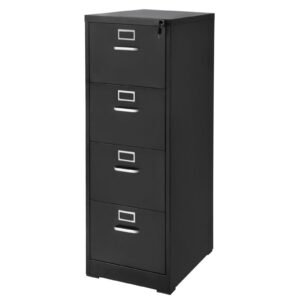 4 Drawer File Cabinet with Lock, Metal Vertical Filing Storage Cabinets for Home Office, Heavy-Duty Cabinet with Detachable Hanging Rod, for A4/Letter/Legal Size File, Easy Assembly (Black)
