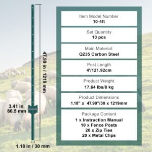4 feet fence post 10 pack t post heavy duty metal fence posts green