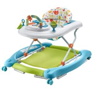 4 in 1 baby walker, foldable baby activity center on wheels, 3 adjustable height, music & toys tray, learning seated | walk behind | rocker | bouncer toddler walker for girls boys 6 24 months