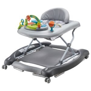 4 in 1 baby walker, foldable baby activity center on wheels, 3 adjustable height, music & toys tray, learning seated | walk behind | rocker | bouncer toddler walker for girls boys 6 24 months