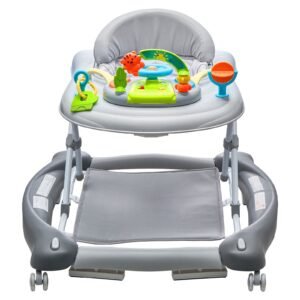 4 in 1 baby walker, foldable baby activity center on wheels, 3 adjustable height, music & toys tray, learning seated | walk behind | rocker | bouncer toddler walker for girls boys 6 24 months