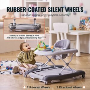 4 in 1 baby walker, foldable baby activity center on wheels, 3 adjustable height, music & toys tray, learning seated | walk behind | rocker | bouncer toddler walker for girls boys 6 24 months