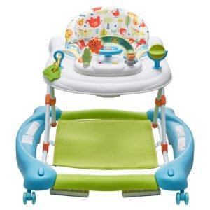 4 in 1 baby walker, foldable baby activity center on wheels, 3 adjustable height, music & toys tray, learning seated | walk behind | rocker | bouncer toddler walker for girls boys 6 24 months