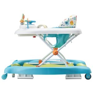 4 in 1 baby walker, foldable baby activity center on wheels, 3 adjustable height, music & toys tray, learning seated | walk behind | rocker | bouncer toddler walker for girls boys 6 24 months
