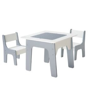 4 in 1 Kid Activity Table and 2 Chairs Set, Graffiti & Building Blocks Double-Sided Tabletop, Toddler Play Table with Storage for Kids 3+ Years, Large Storage Space, Gift for Boys & Girls, White