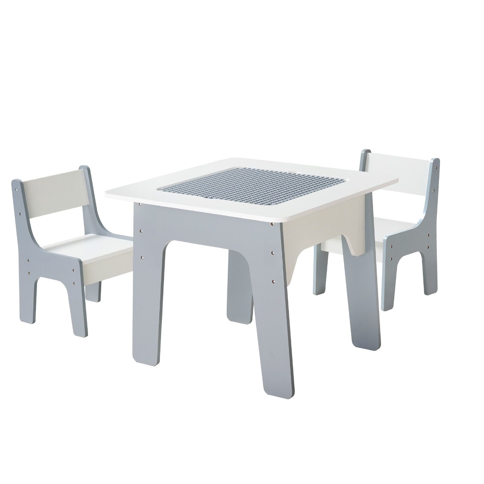 4 in 1 kid activity table and 2 chairs set, graffiti & building blocks double sided tabletop, toddler play table with storage for kids 3+ years, large storage space, gift for boys & girls, white