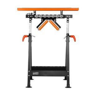 4 in 1 roller stand, 440 lb load capacity, 33 50 in adjustable height, folding heavy duty with rack & polished multi directional roller head, for table saw outfeed woodworking extension support
