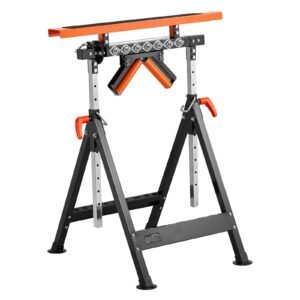 4-in-1 Roller Stand, 440 lb Load Capacity, 33-50 in Adjustable Height, Folding Heavy Duty with Rack & Polished Multi-directional Roller Head, for Table Saw Outfeed Woodworking Extension Support