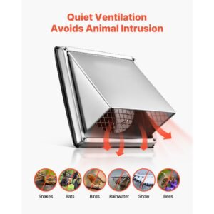 4 inch external extractor wall vent cover, square ac vent gable cover, premium stainless steel & with built in a protection screen, for house,bathroom,garage,kitchen,basement (1 pack, silver)