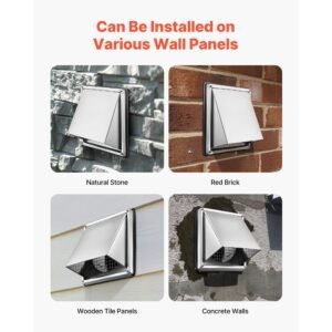 4 inch external extractor wall vent cover, square ac vent gable cover, premium stainless steel & with built in a protection screen, for house,bathroom,garage,kitchen,basement (1 pack, silver)