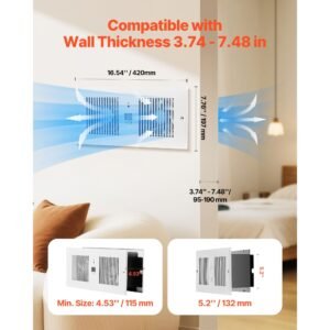 4 inch room to room fan, 2 in 1 300 cfm through wall fan with remote control & temperature control, 10 speed ventilation quiet vent for kitchen, living & laundry room, workshop