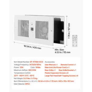 4 inch room to room fan, 2 in 1 300 cfm through wall fan with remote control & temperature control, 10 speed ventilation quiet vent for kitchen, living & laundry room, workshop