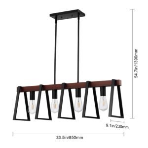 4 light kitchen island pendant lights, 60w, adjustable dining room light fixture with 2 x 6'' and 6 x 12'' rods, industrial metal frame farmhouse linear chandeliers lighting for dining room, e26