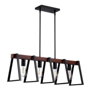 4 light kitchen island pendant lights, 60w, adjustable dining room light fixture with 2 x 6'' and 6 x 12'' rods, industrial metal frame farmhouse linear chandeliers lighting for dining room, e26