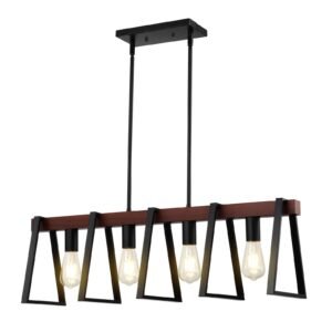 4 light kitchen island pendant lights, 60w, adjustable dining room light fixture with 2 x 6'' and 6 x 12'' rods, industrial metal frame farmhouse linear chandeliers lighting for dining room, e26