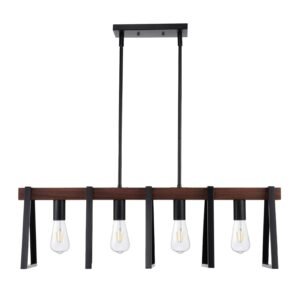 4-Light Kitchen Island Pendant Lights, 60W, Adjustable Dining Room Light Fixture with 2 x 6'' and 6 x 12'' Rods, Industrial Metal Frame Farmhouse Linear Chandeliers Lighting for Dining Room, E26
