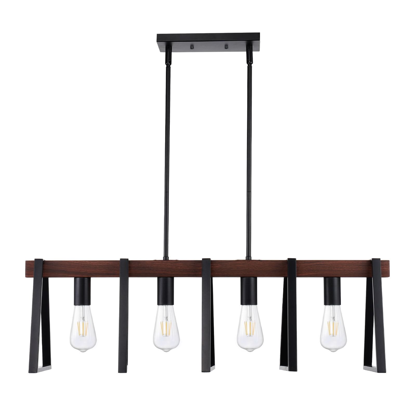 4 light kitchen island pendant lights, 60w, adjustable dining room light fixture with 2 x 6'' and 6 x 12'' rods, industrial metal frame farmhouse linear chandeliers lighting for dining room, e26