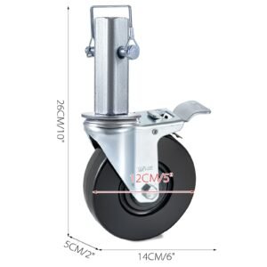 4 pack 5inch scaffolding rubber swivel caster wheels with dual locking heavy duty casters 1.26 inch square stem 440lbs capacity per wheel