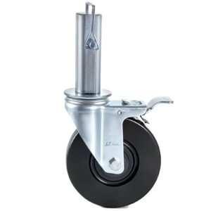 4 pack 5inch scaffolding rubber swivel caster wheels with dual locking heavy duty casters 1.26 inch square stem 440lbs capacity per wheel