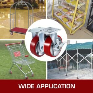 4 pack 6 x 2 inch caster wheels 2 rigid and 2 swivel casters with side brake polyurethane iron core plate 1000lbs capacity per wheel