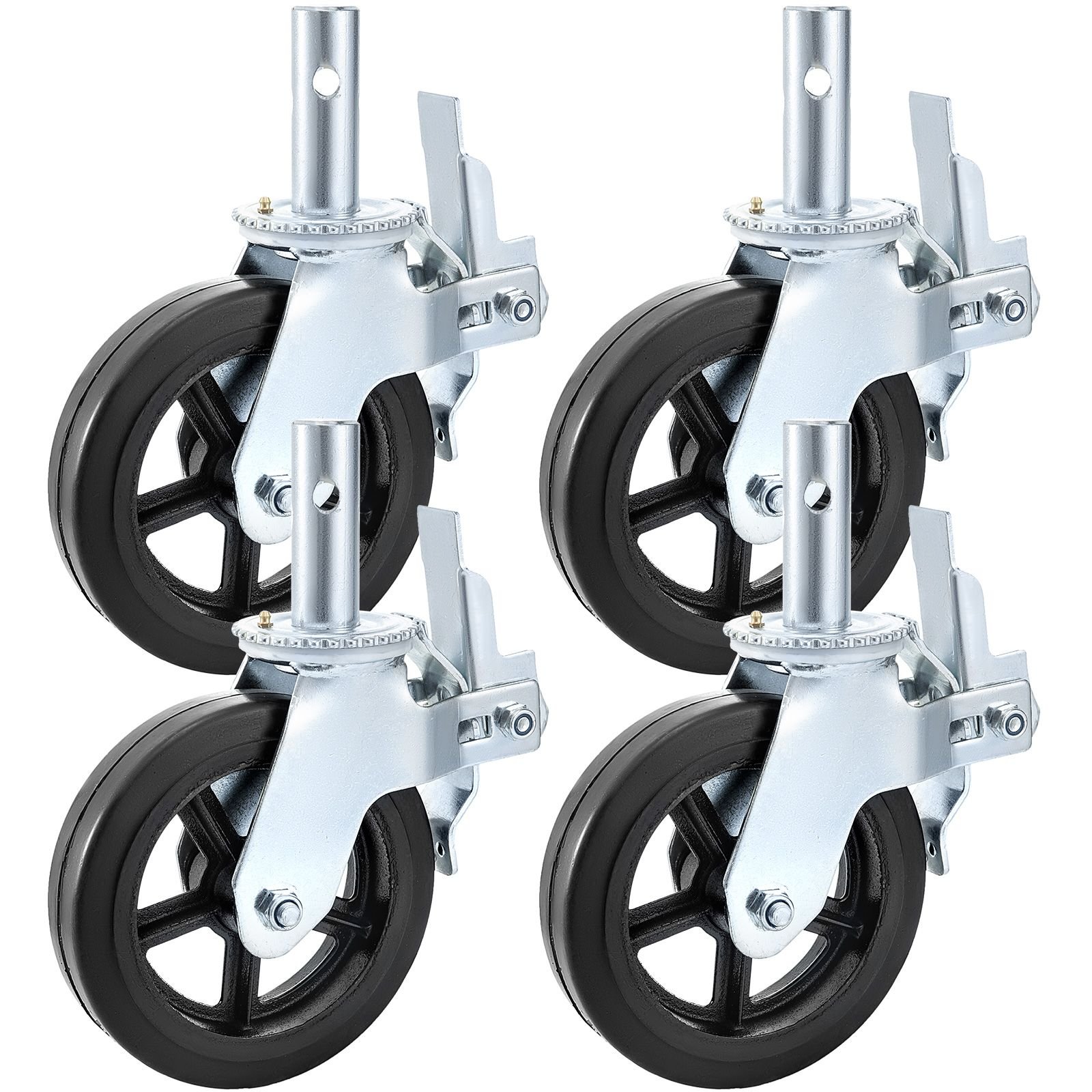 4 pack 8 inch iron core polyurethane swivel caster with dual locking brake adjustable legs 1100lbs capacity per wheel
