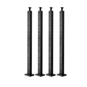 4 pack cable railing post, 36x1x2 in horizontal hole deck railing post with pre drilled holes, stainless steel cable rail post with horizontal and curved bracket, black, 4jzlgzxhs914uuoi6001v0