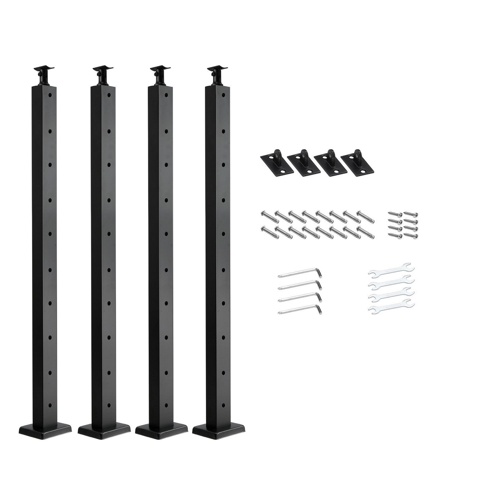 4 pack cable railing post, 36x1x2 in horizontal hole deck railing post with pre drilled holes, stainless steel cable rail post with horizontal and curved bracket, black, 4jzlgzxhs914uuoi6001v0