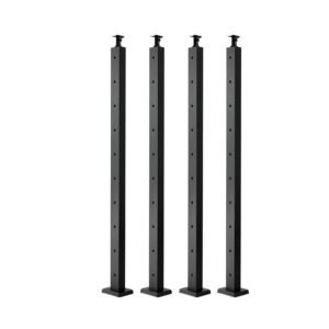 4 pack cable railing post, 36x2x2 in horizontal hole deck railing post with pre drilled holes, stainless steel cable rail post with horizontal and curved bracket, black, 4jzlgzxhs914my65m001v0