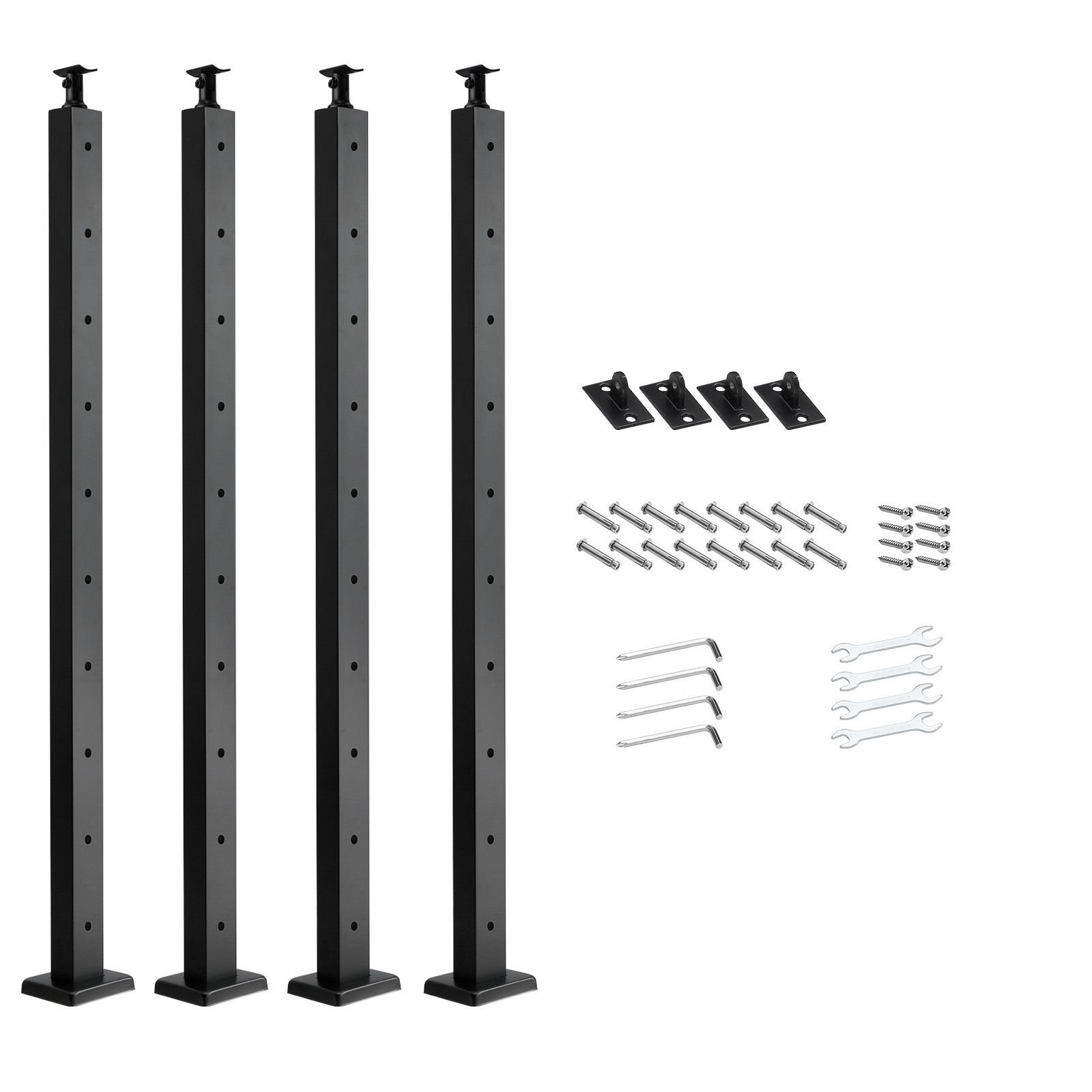 4 pack cable railing post, 36x2x2 in horizontal hole deck railing post with pre drilled holes, stainless steel cable rail post with horizontal and curved bracket, black, 4jzlgzxhs914my65m001v0