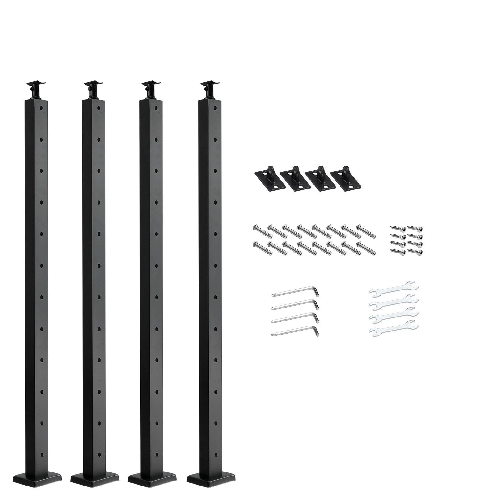 4 pack cable railing post, 42x1x2 in horizontal hole deck railing post with pre drilled holes, stainless steel cable rail post with horizontal and curved bracket, black, 4jzlgzxhs106rep67001v0