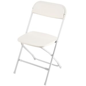4 pack folding chairs, foldable plastic chairs with heavy duty metal frame, portable folding card table chairs, stackable indoor outdoor seats for home, yard, garden, parties, events, white