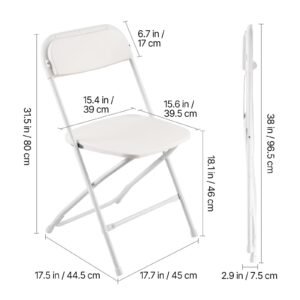 4 pack folding chairs, foldable plastic chairs with heavy duty metal frame, portable folding card table chairs, stackable indoor outdoor seats for home, yard, garden, parties, events, white