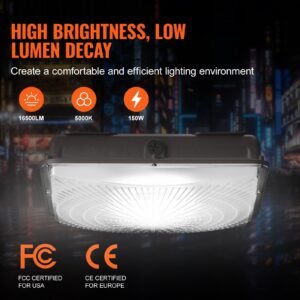 4 pack led canopy lights, 150w, 16500lm 5000k daylight commercial industrial outdoor canopy lights, 12.4"x12.4" surface mount ceiling lighting for gas station warehouse garage street shop, ip65