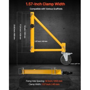 4 pack scaffold outriggers, 1000 lbs total load capacity baker style scaffolding accessory with swivel casters, carbon steel scaffold wheel system with rust proof galvanized surface, yellow