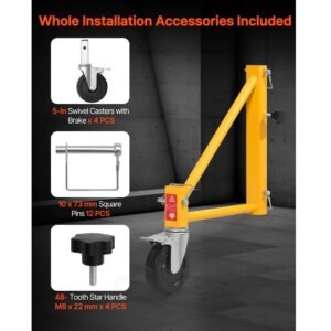 4 pack scaffold outriggers, 1000 lbs total load capacity baker style scaffolding accessory with swivel casters, carbon steel scaffold wheel system with rust proof galvanized surface, yellow
