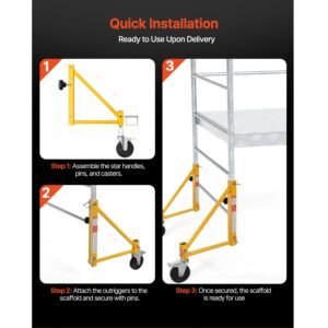 4 pack scaffold outriggers, 1000 lbs total load capacity baker style scaffolding accessory with swivel casters, carbon steel scaffold wheel system with rust proof galvanized surface, yellow