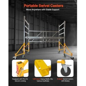 4 pack scaffold outriggers, 1000 lbs total load capacity baker style scaffolding accessory with swivel casters, carbon steel scaffold wheel system with rust proof galvanized surface, yellow