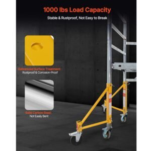 4 pack scaffold outriggers, 1000 lbs total load capacity baker style scaffolding accessory with swivel casters, carbon steel scaffold wheel system with rust proof galvanized surface, yellow